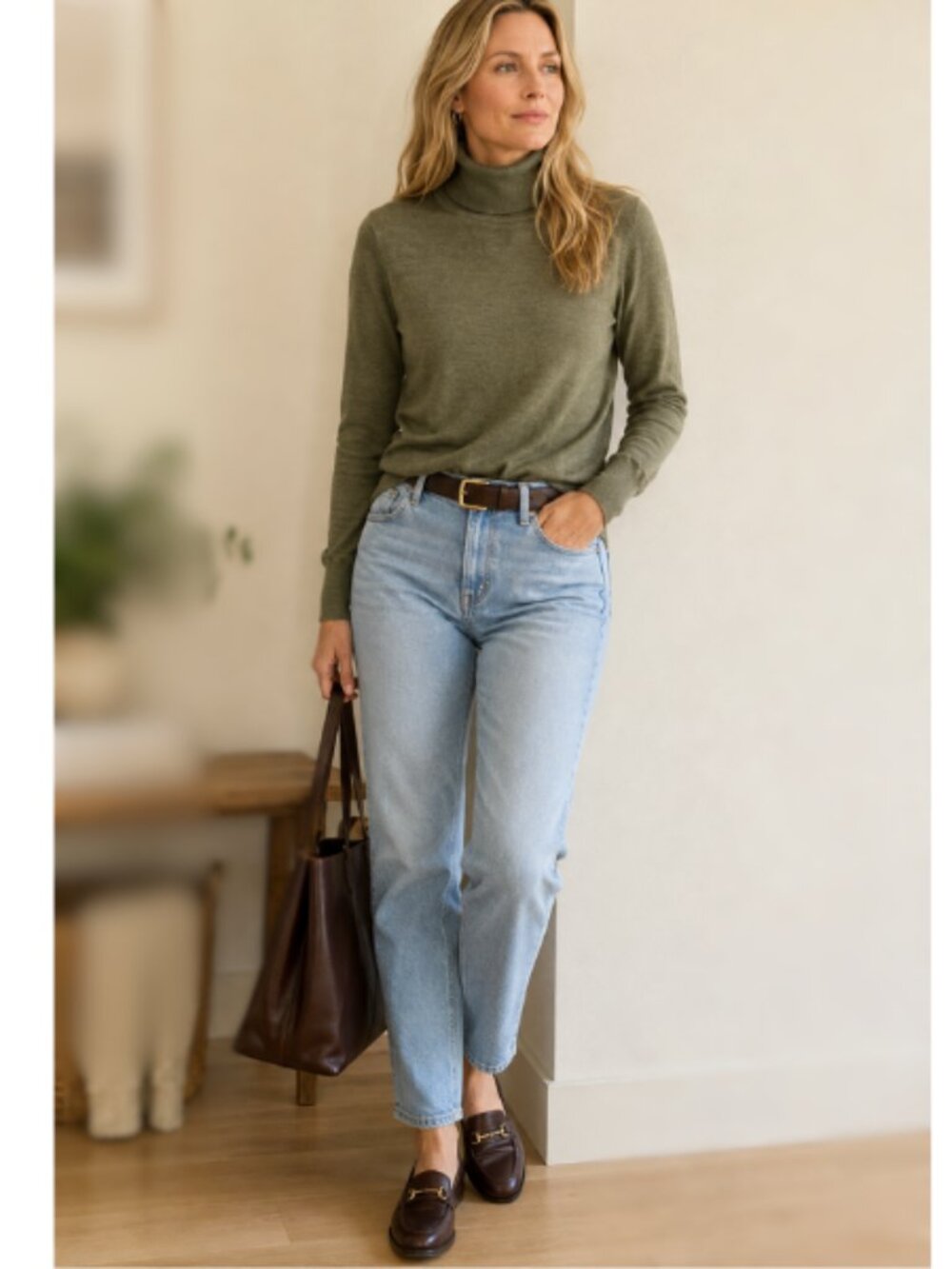 Gap Merino Wool Sweater Turtleneck Business Casual Capsule Closet Green Size M